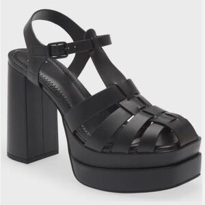 BP Amaya Black Faux Leather Fisherman Block Heel Platform Sandals